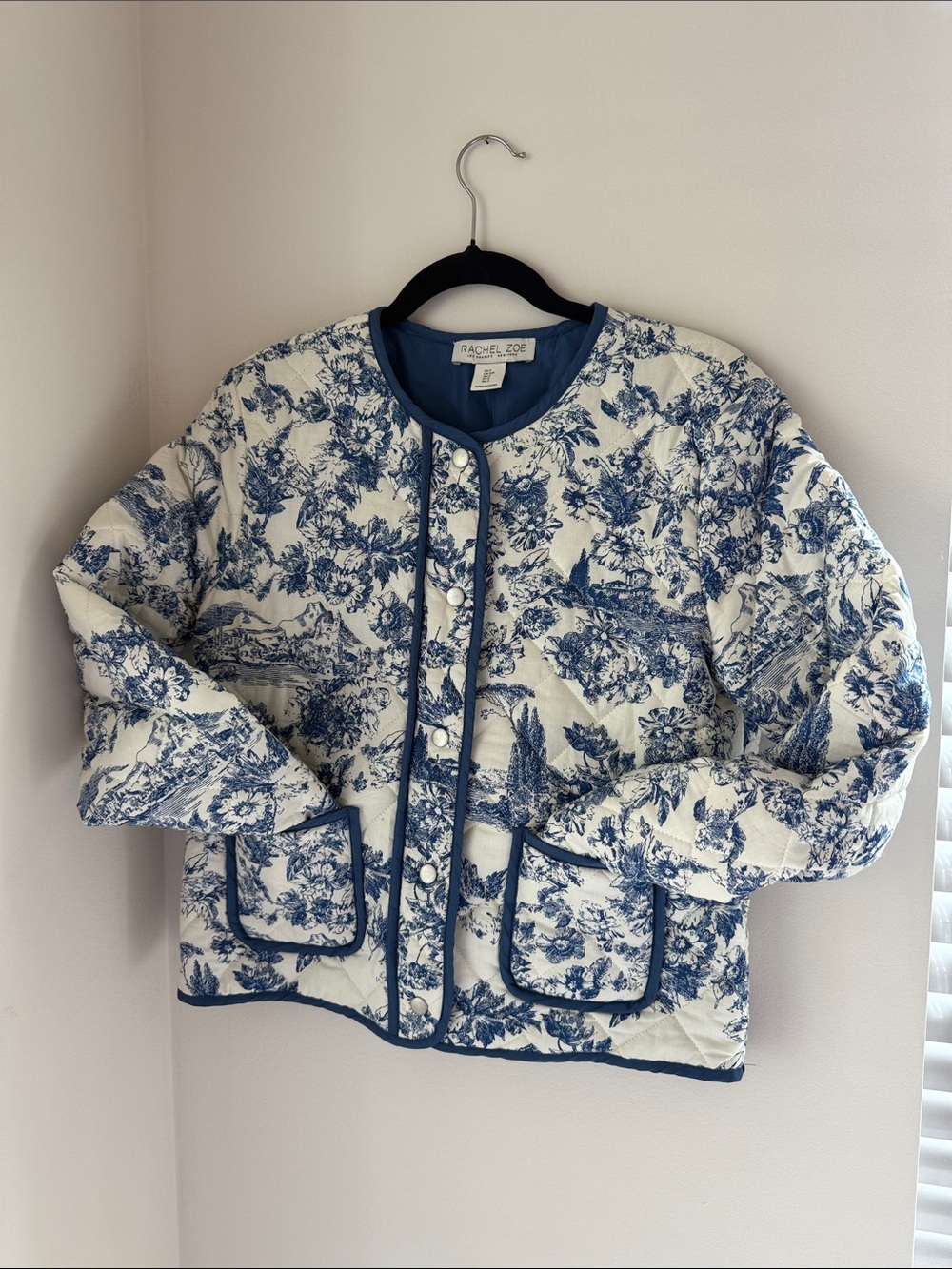 Rachel Zoe Blue and White Quilted Toile Jacket - Picture 1 of 5